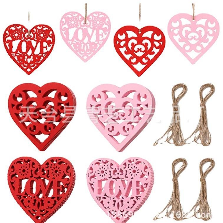 Valentine'S Day Hollow Love Wood Chips Diy Wedding Decoration Colorful Wood Chips Heart-Shaped Pendant