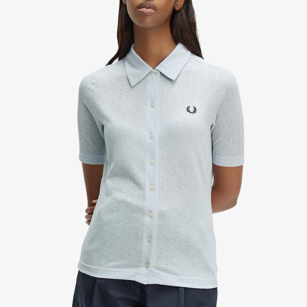FRED PERRY [Womens] Button-Through Sheer Rib Polo Shirt - Dusky Blue Afpf2612185-28A