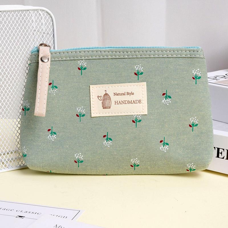 1Pc Storage Bags Cute Toiletry Organizer Purse Rectangle Canvas Small Cosmetic Bag Coin Purse Floral Prints