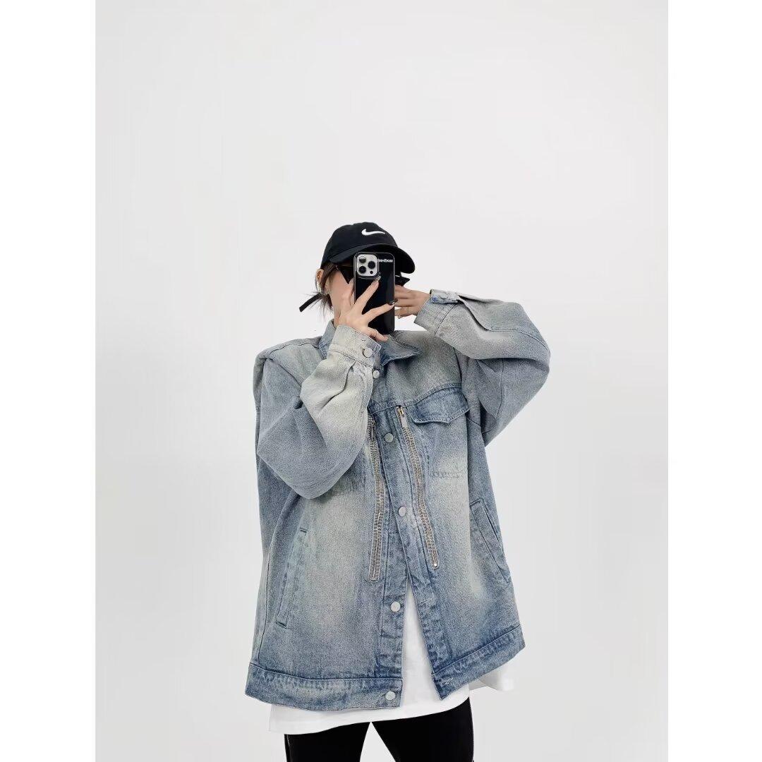 

Американская ретро-стираемая джинсовая куртка для мужчин и женщин, модная брендовая нишевая куртка с подкладкой на плечах, универсальная куртка для пары 2XL