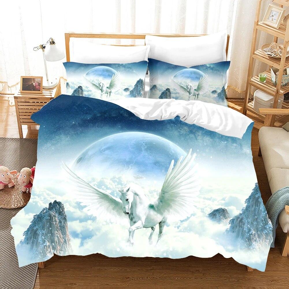 Unicorn Fiction Horses Bedding Set For Kids Cartoon Aniaml Duvet Cover Twin King Size 3D Quilt Cover Bed Set Wholesale