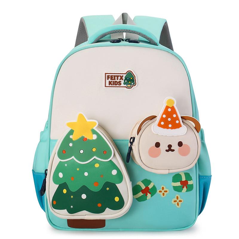 

Cartoon Christmas Cute Tree And Bear Decoration Children Backpack For Use School зелёный