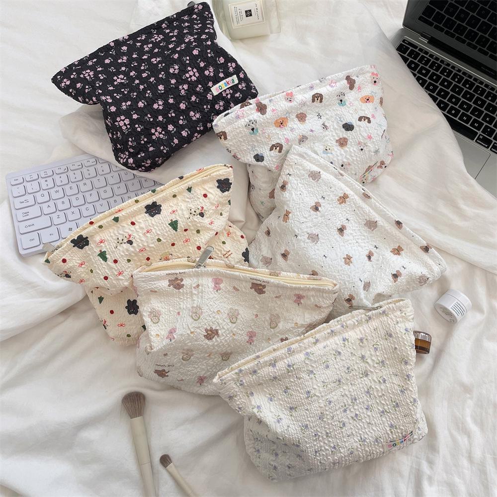 Embossed Cartoon Cosmetic Bag, Gentle Style, Large Capacity Travel Toiletry Organizer