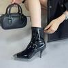Single Boots Rose Park Caiying Medium Boots Sexy Metal Square Head Spring and Autumn Martin Boots Patent Leather Black Short Boots Women