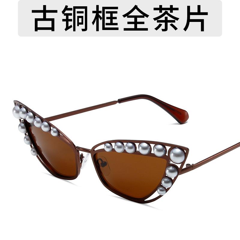 

Солнцезащитные очки в бронзовой оправе из металла, танцевальные выступления с солнцезащитными очками, модная текстура, большие декоративные очки с жемчужинами as shown