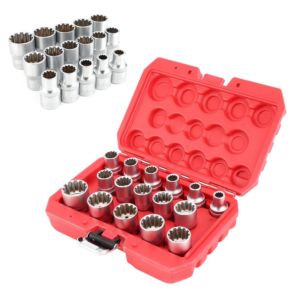 16pcs 12in DR. SAEMETRIC Spline Socket Set Mirror Nickel Finish 12?Corner Universal