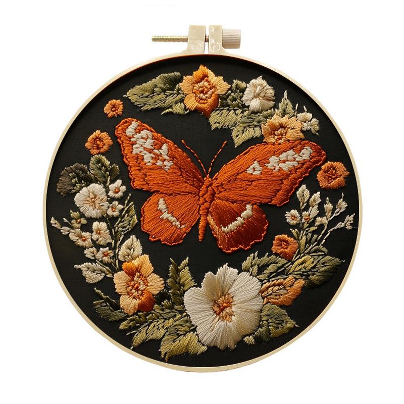 

1pc Butterfly and Flower Pattern DIY Embroidery Kit for Beginners 15cm