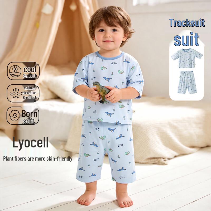 Boy s Tencel Lyocell Cartoon Print Short Sleeve & 3/4 Pants Set 110/56