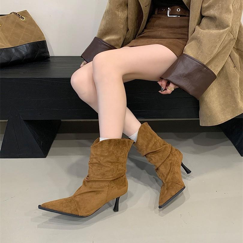Pointed short boots women's 2025 autumn and winter new women's boots thin heel boots short boots high heels not tired feet thin boots