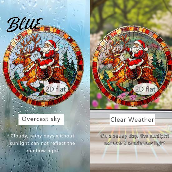 Christmas Window Decorations Acrylic Hanging Decor 2D Holographic Stained Glass Art Vintage Style Holiday Ornament with Metal Chain Double-sided