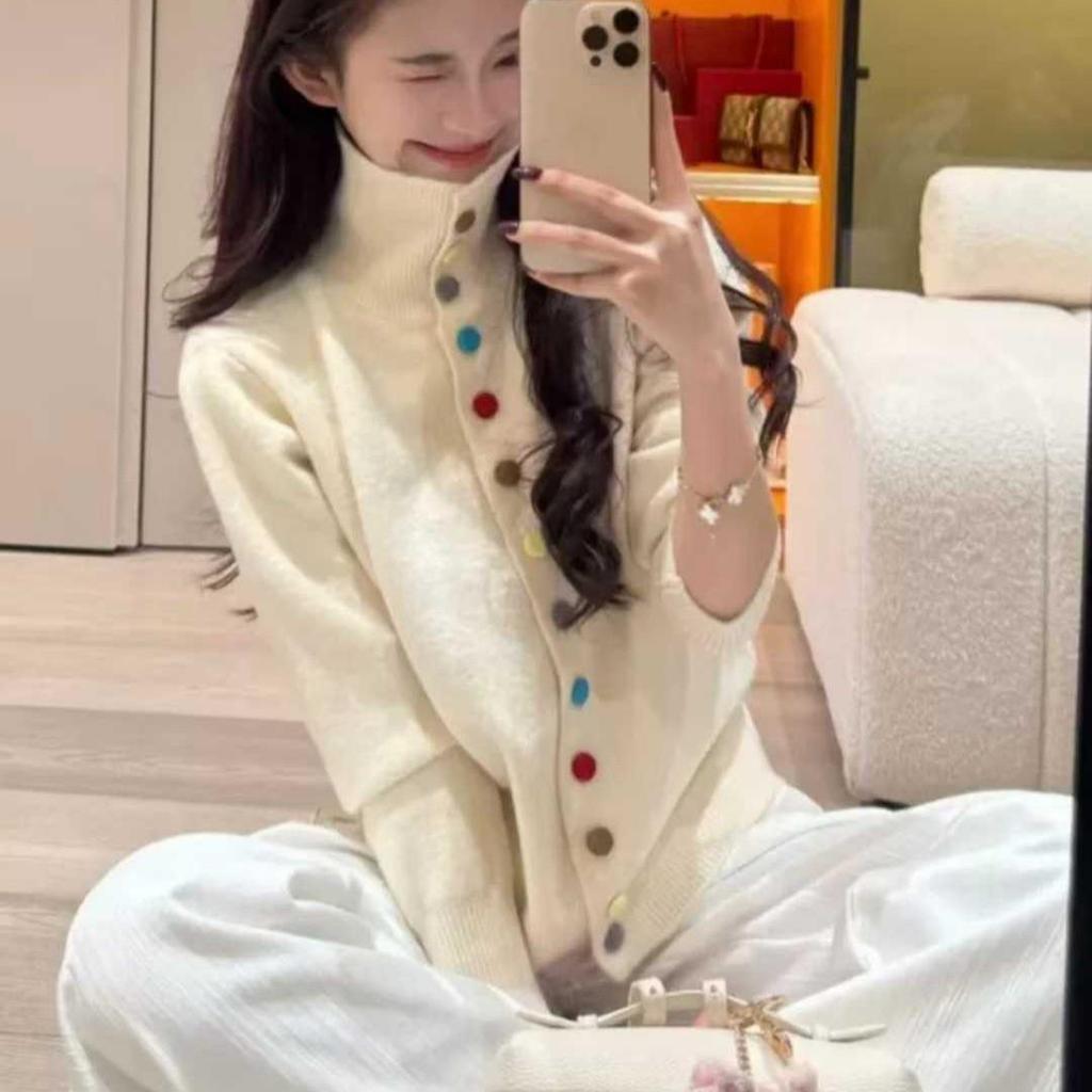 Lazy Style Plus Size Turtleneck Knit Sweater for Winter 2024 - Loose Fit, Long Sleeve, Thick Design for Chubby Girls