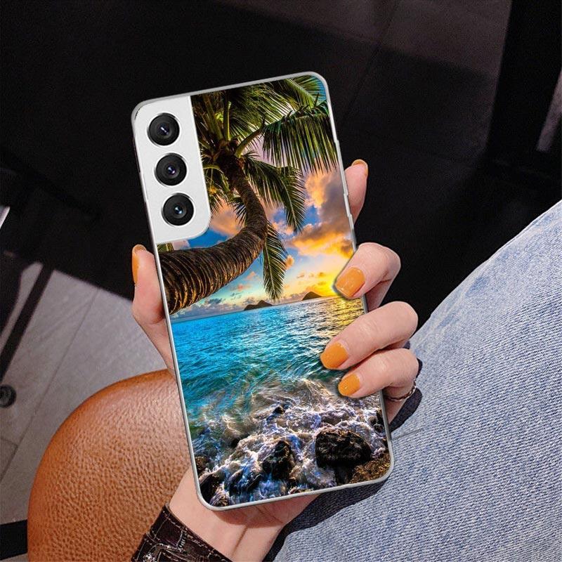 

Summer Beach Sunset Sea Palm Tree Phnoe Case for Samsung Galaxy S26 S25 Edge S23 S24 Ultra S22 Plus S21 S20 FE Unique Cover Soft Samsung S24