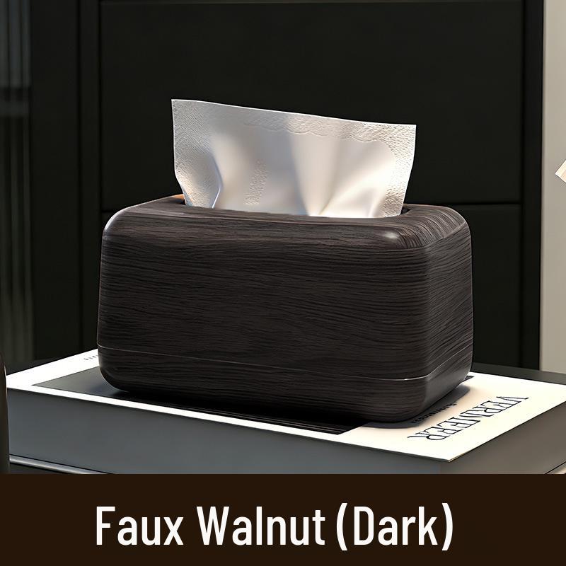 Elegant Chinese Wood Grain Tissue Box - High-End Feel Desktop Dispenser for Living Room Wet Wipes and Paper Storage.