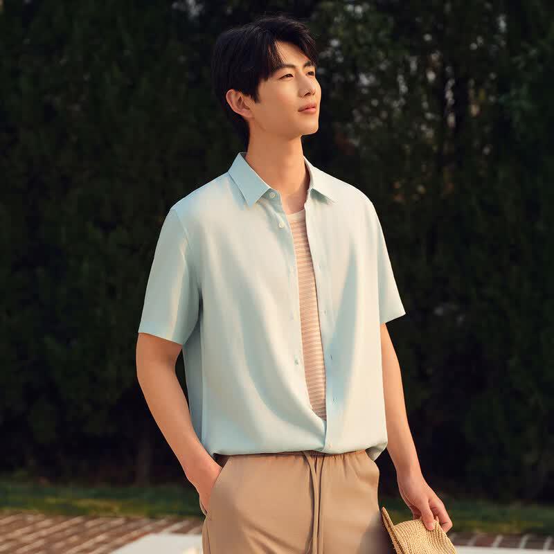 Hodo Men s Tencel-Linen Short-Sleeve Shirt L