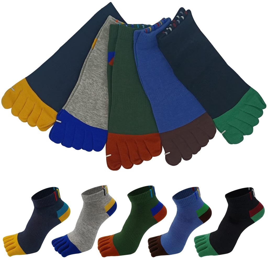 XKAOPUTE Cotton Short Socks for Sports and Foot 5 5 Sizes Mixed 5 Men's Five-Toe Socks, Running, Sweat-Wicking, Quick-Drying, Covers, Ankle-Length,
