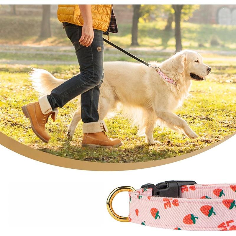 Fruit Pattern Pet Dog Collar Cute Strawberries Print Dog Collar Soft Comfortable Dog Necklace Daily Walk Adjustable Cat Collar