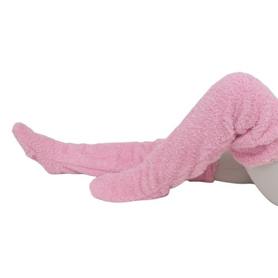 Fuzzy Thigh-High Socks Fluffy Leg Warmers Thickened Plush Over The Knee Socks with Sole Holes for Winter Home Lounging Sleeping