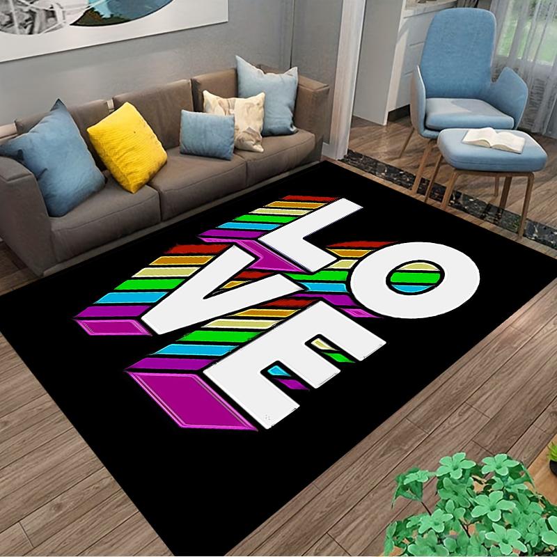 Rainbow LOVE Design 3-Piece Carpet Non-slip Rug Suitable for Living Room and Bedroom Sofas