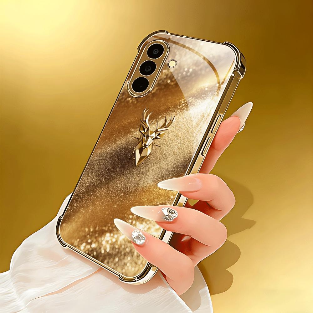 Geometrisches Hirschkopfmuster Glas Handyhülle geeignet für Samsung Galaxy S26 S25 S24 S22 S21 S20 FE/Ultra/Plus Anti-Drop-Hülle