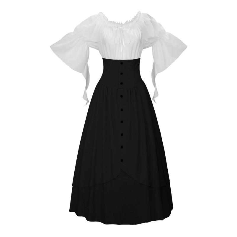 Renaissance High Waist Button Skirt Gothic Irregular Top For Halloween Party Costume XXL чёрный
