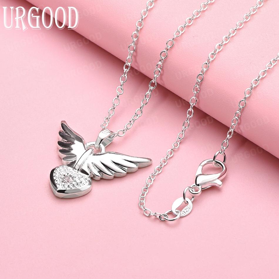 

925 Sterling Silver Heart Pendant AAA Zircon Necklace Fashion Jewelry 45cm