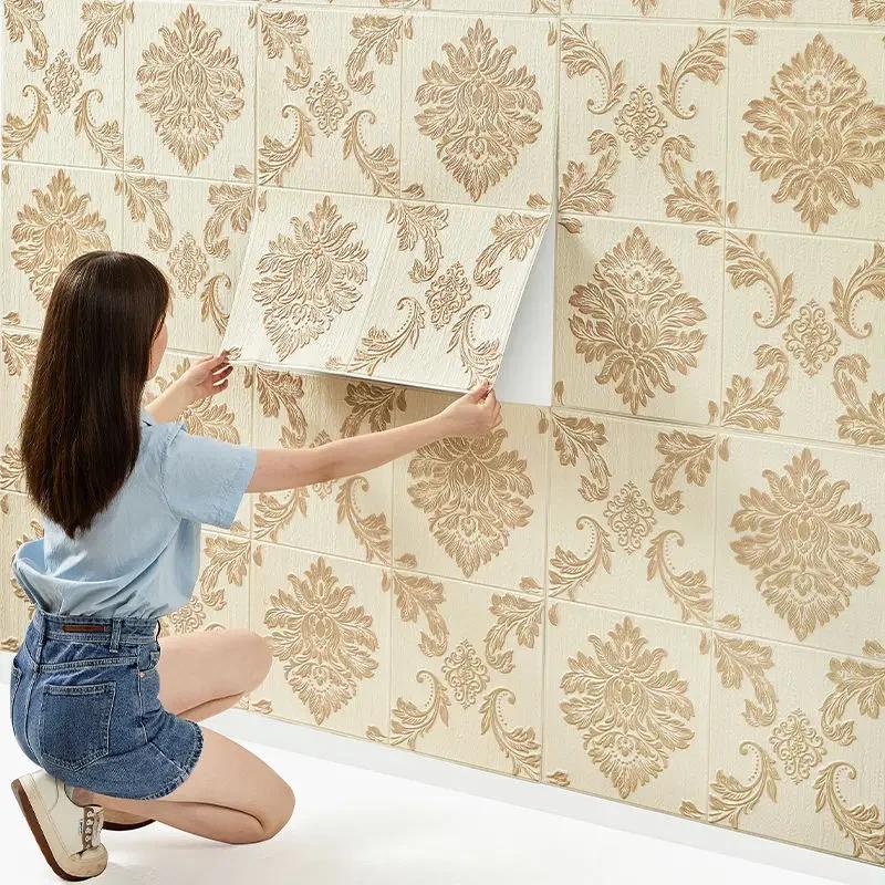 Classic Luxury Wallpaper Self-adhesive Thickened 3D Carving Design Room Decoration Background Stickers Waterproof Moisture-proof