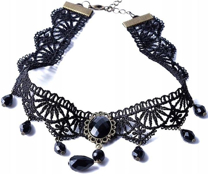 Gotycki Naszyjnik Czarna Koronka Styl Punk Damski Boho Folk Choker Retro