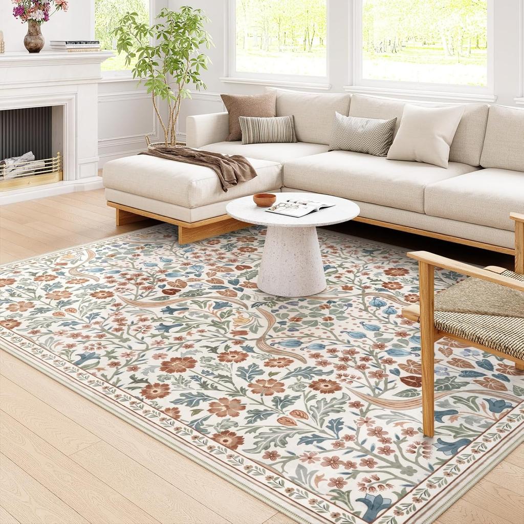 Elegant Floral Area Carpet for Living Room Home Decorative Rug Pink Soft Bedroom Rugs Suitable Girls Nursery Playroom Alfombra