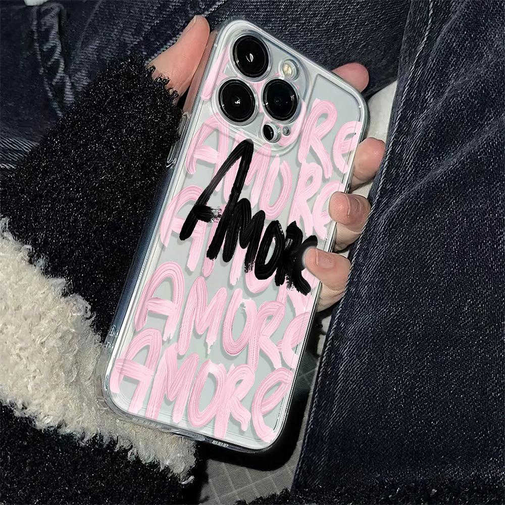 Phone Case For Samsung S24 S23 S22 S21 S20 Note10 Note 20 A50 A7 2018 Ultra Clear Protective Two-Color Amore Doodle Cover