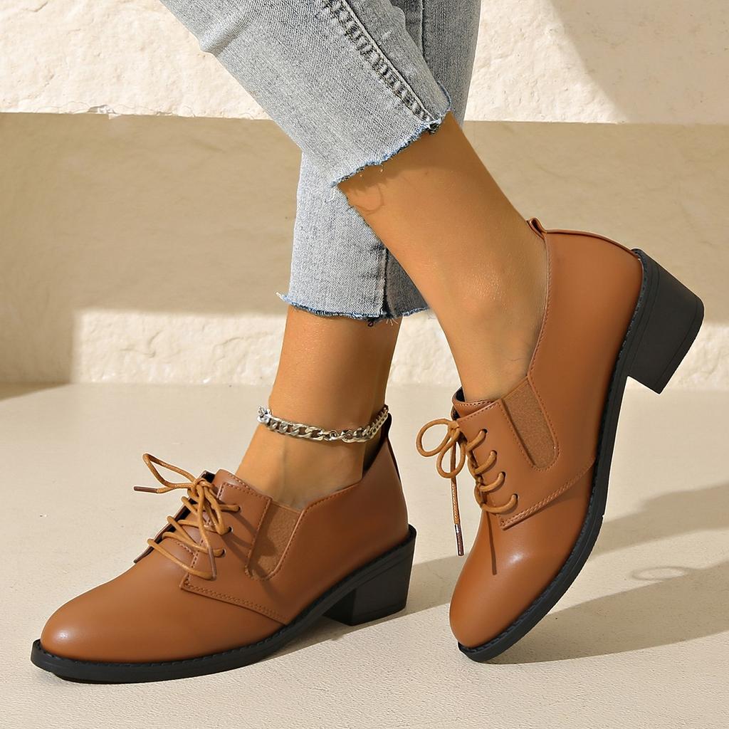 Fashionable New Round Toe Square Heel Plus Size Single Shoe For Women'S Spring And Autumn Comfortable Casual Shoes