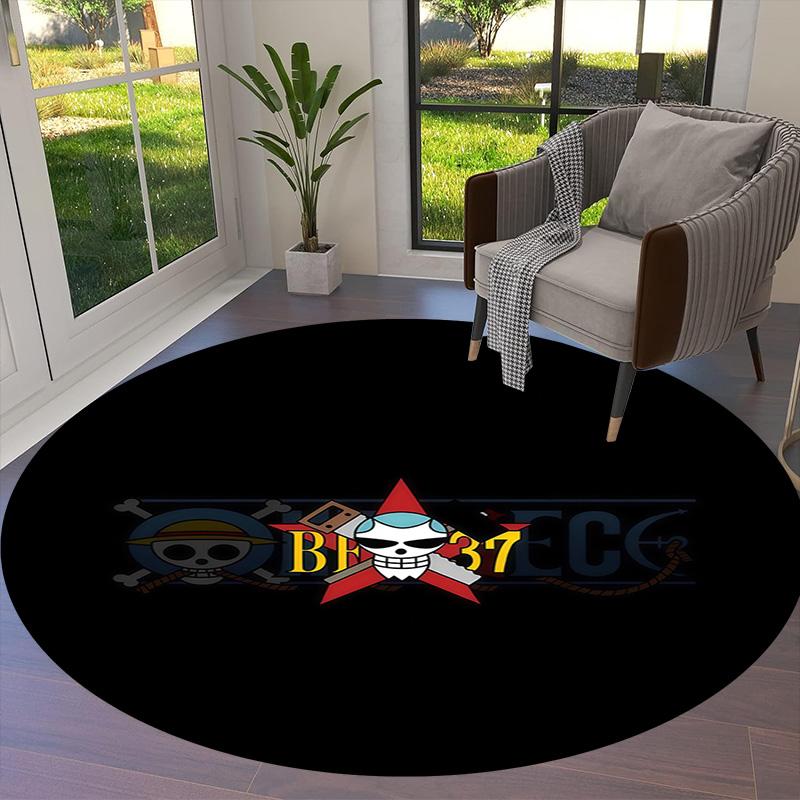 One Piece Logo Round Area Rug Carpet Rug For Living Room Bedroom Sofa Playroom Decor Nonslip Floor Mat