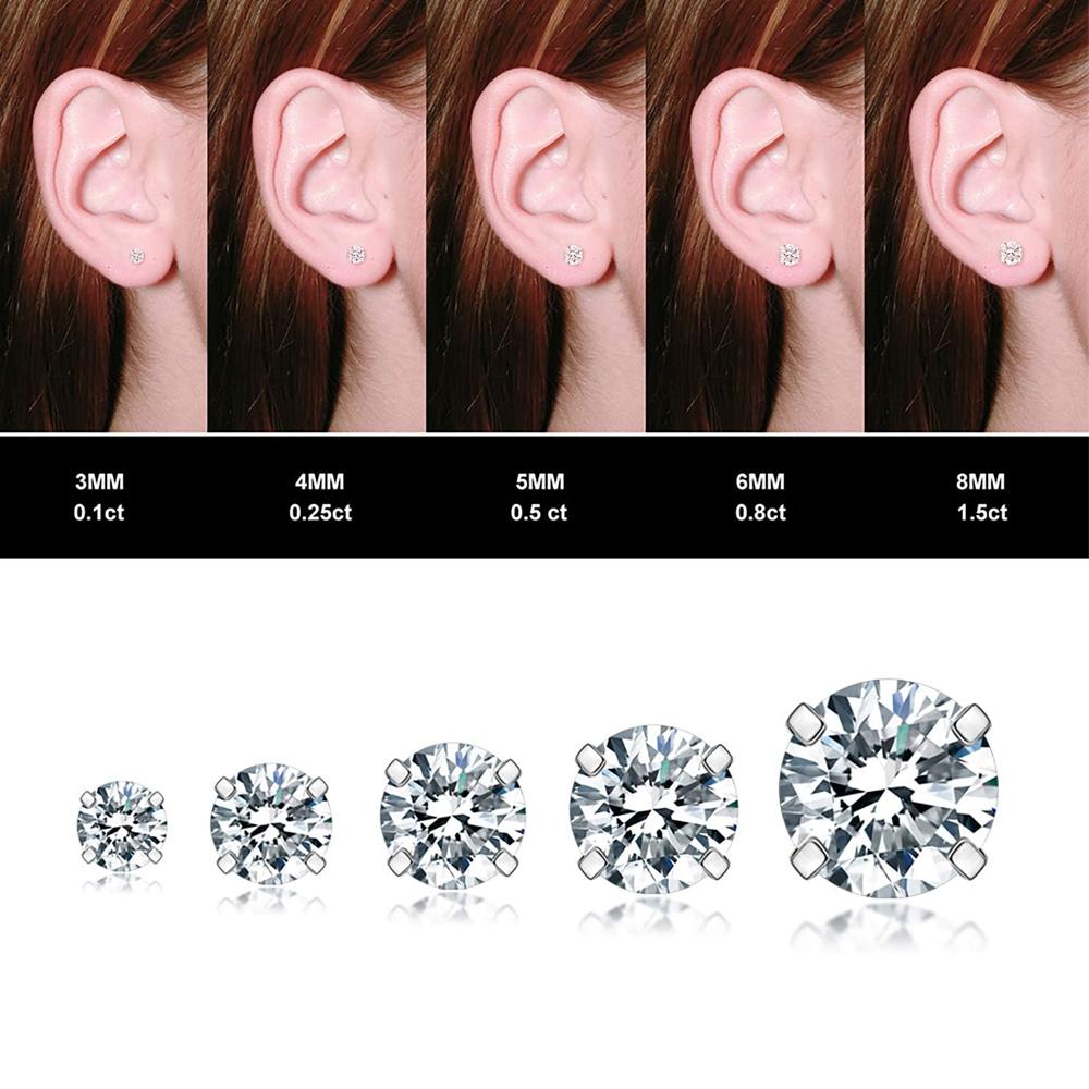 1 Pair Rose Gold Hypoallergenic 316L Stainless Steel White Cubic Zirconia CZ Stud Earrings Size 3-8mm