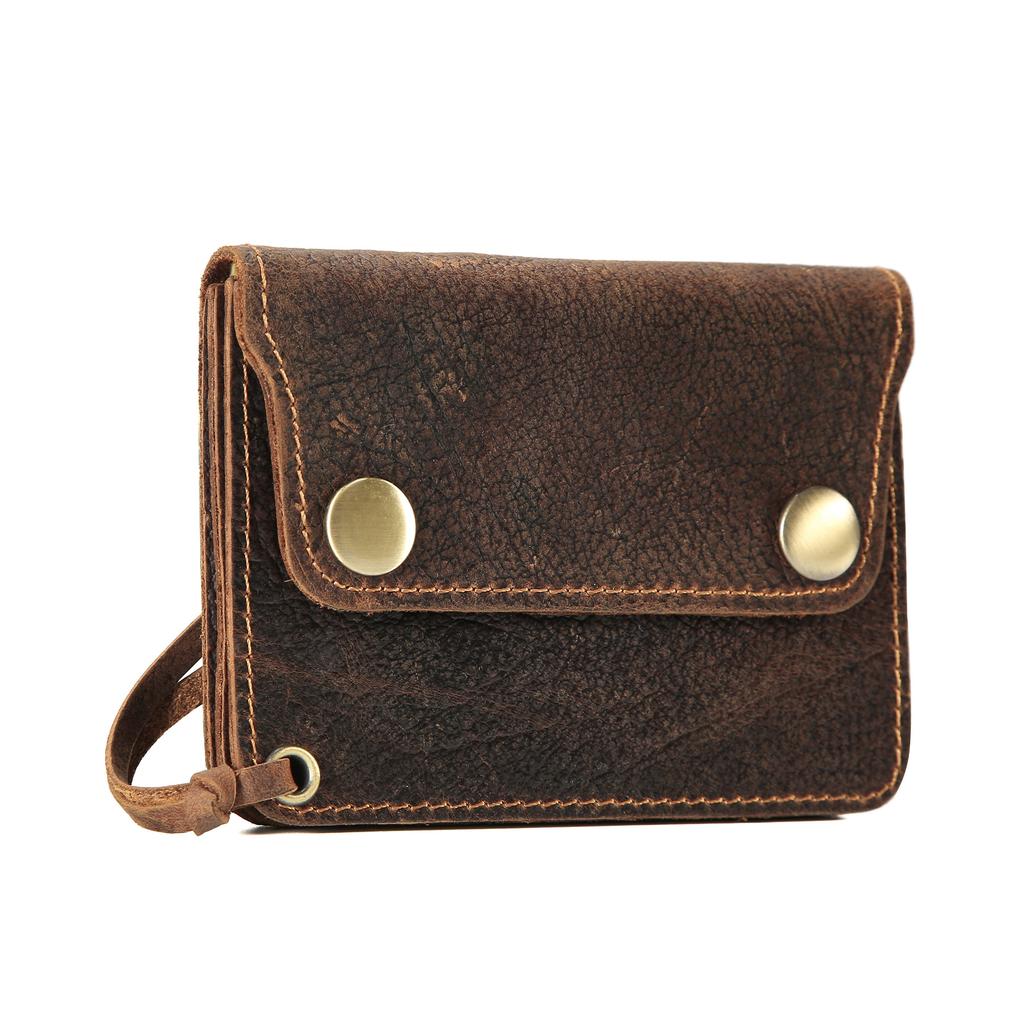 Retro First-Layer Cowhide Card Bag, Magnetic Buckle Zipper, Change Bag, Portable Leather Short Wallet.