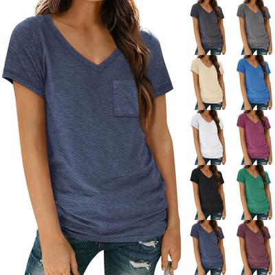 Womens T Shirts Short Sleeve V Neck Tops With Pockets Summer Fashion Trendy Soft Casual Comfy Outfits Clothes