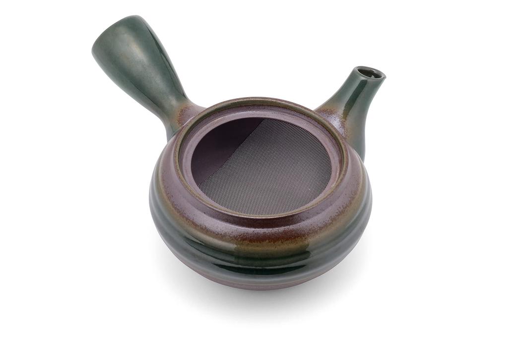 Nakashima Banko Ware Green Tea Teapot with a Mesh Bottom for Spreading Tea Leaves (Oribe Glaze)