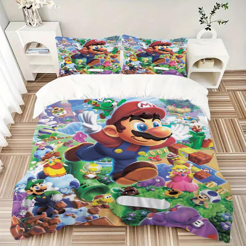 Mario'S Adventure World Print 3Pcs Bedding Setduvet Cover With 2 Bedropillowcase Home Birthday Gift