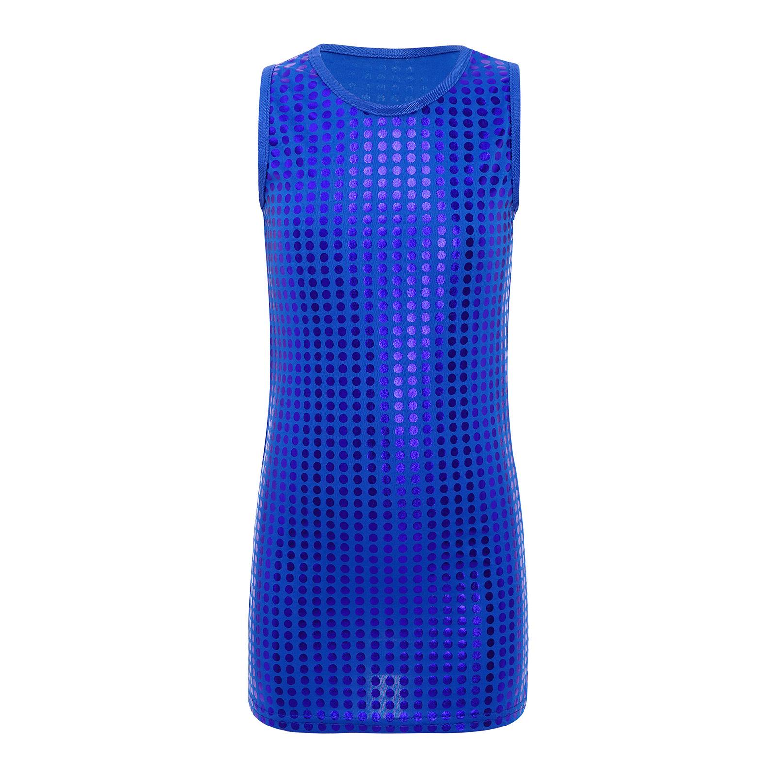 

Girls Metallic Dots Jazz Dance Dress Round Neck Sleeveless Tank Dress Stage Performance Sparkly Outfit 5-6 Years королівський синій колір