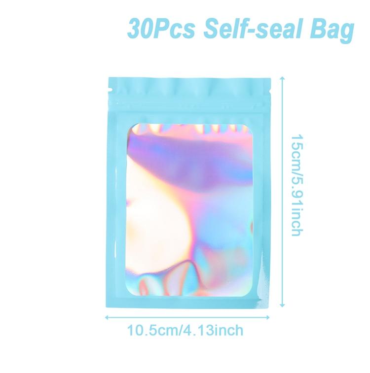 

30 шт. голографических многоразовых майларовых пакетов, лазерная цветная пластиковая упаковка, мешочек для хранения ювелирных изделий, подарочный пакет с замком-молнией as shown