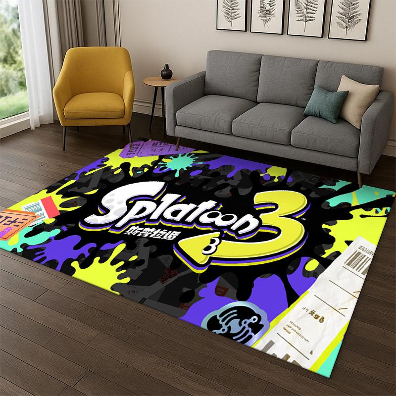 funny Splatoon 3 Cartoon Game Carpet Rug for Bedroom Living Room Sofa Playroom Doormat Home Decor,Kid Area Rug Non-slip gift