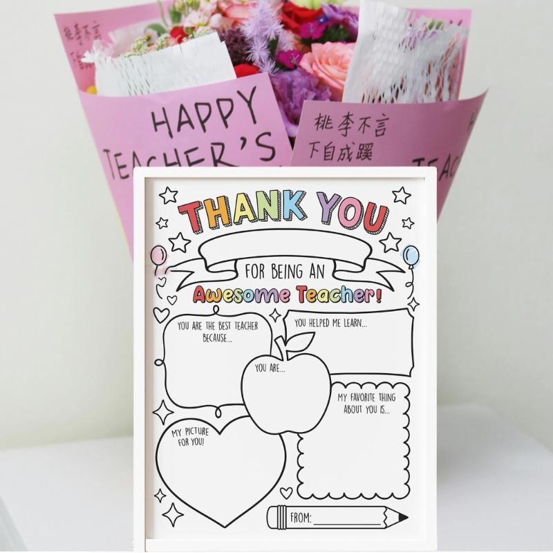 Teacher Thank You Cards Coloring Posters Handmade Teacher Appreciation Card For Student Child Classroom Party Supplies
