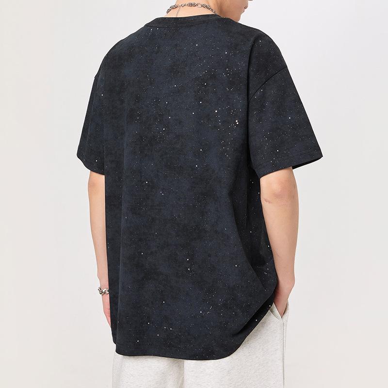 Design American Tie-dye Flash Drill Piece High-string High-density Knit Loose Men's T-shirt Short Sleeves