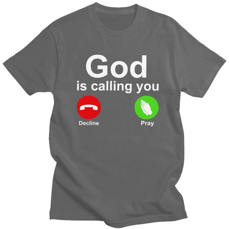 Camisetas Personalizadas para Hombre 'Dios Te Está Llamando' Rechazar o Rezar Manga Corta Camiseta Casual Camiseta Ajuste Holgado Camisetas 100% Algodón Regalo