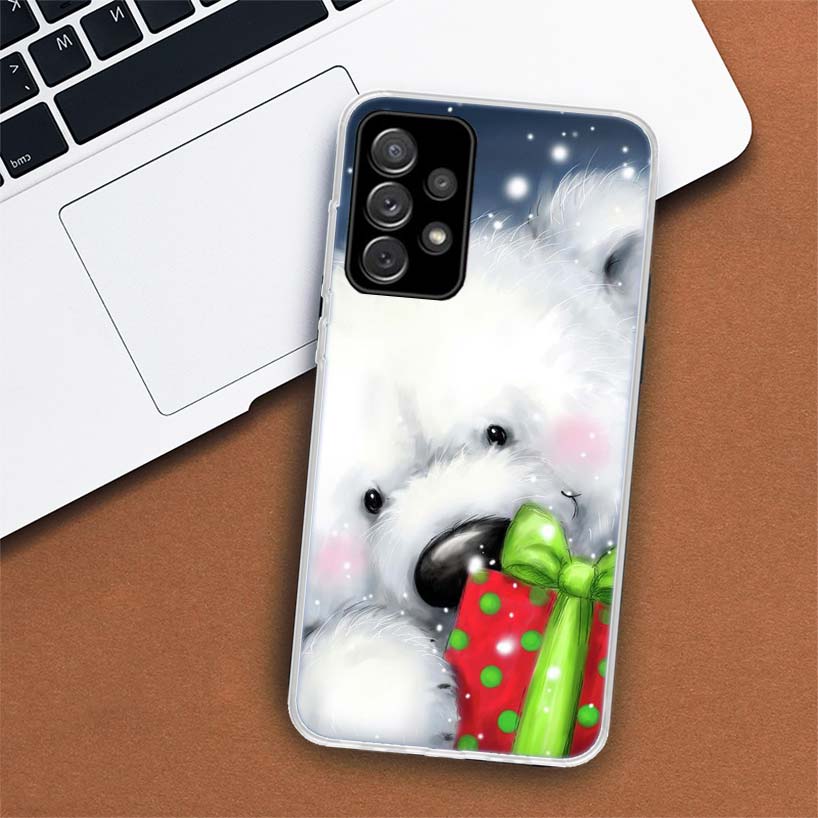 Happy Christmas Cute Bear Gift Phone Case For Samsung Galaxy A53 A52 A73 A72 A12 5G A13 A22 A23 A32 A33 A02S A03S A42 A43 A50S C