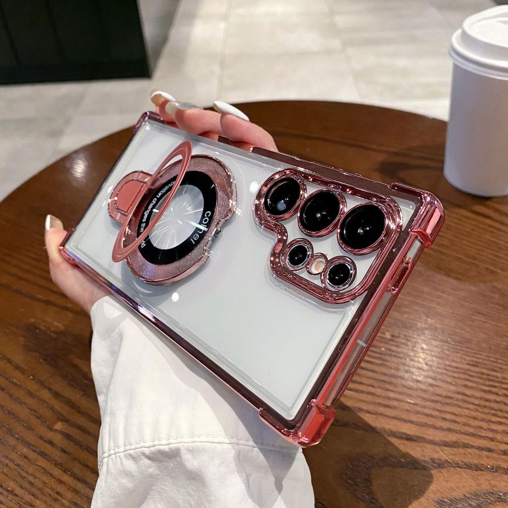 Samsung S25ultra Handyhülle Geeignet für S24 Transparent Vier Ecken Magnetische Drehpunkt-Halterung Schale NOTE20A34