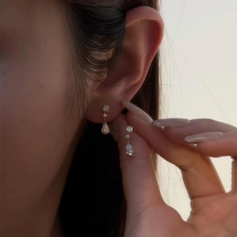 Zircon Water Drop Pendant Earrings Retro Light Luxury Simple Temperament Earrings Women