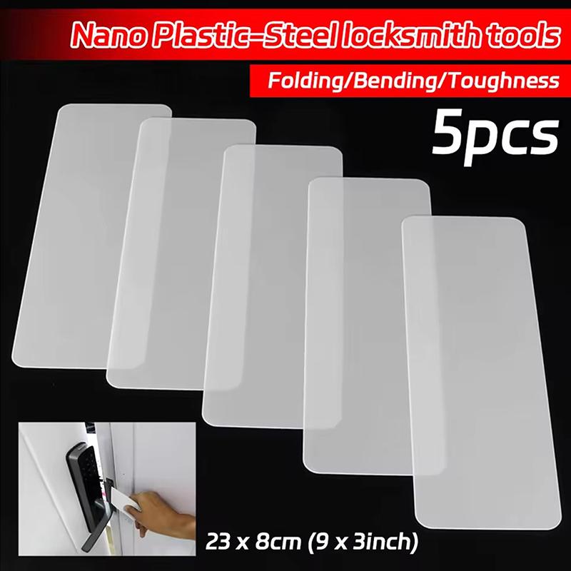 5 Stück 230x80mm Karten-Öffnungswerkzeug Schaber Kunststoff-Stahl Nano-Einsatzblech Werkzeug für Schlösser Tür-Wackel-Bypass-Werkzeug Schloss DIY-Öffner