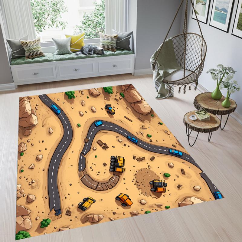

Construction Site Rug Kids Play Road Rug Engineering Car Entryway Doormat Non Slip Easy Clean Durable Educational Decor Carpet 40X60cm