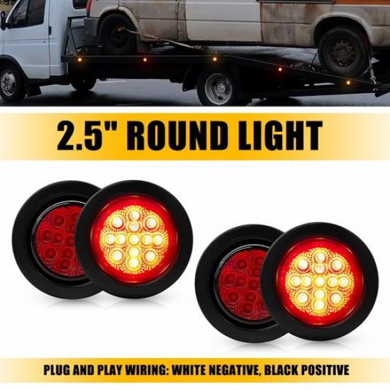4/8pcs 2.5 Round DOT Red LED Trailer Side Marker Lights w/ Grommet Fit Truck RV 4pcs Red