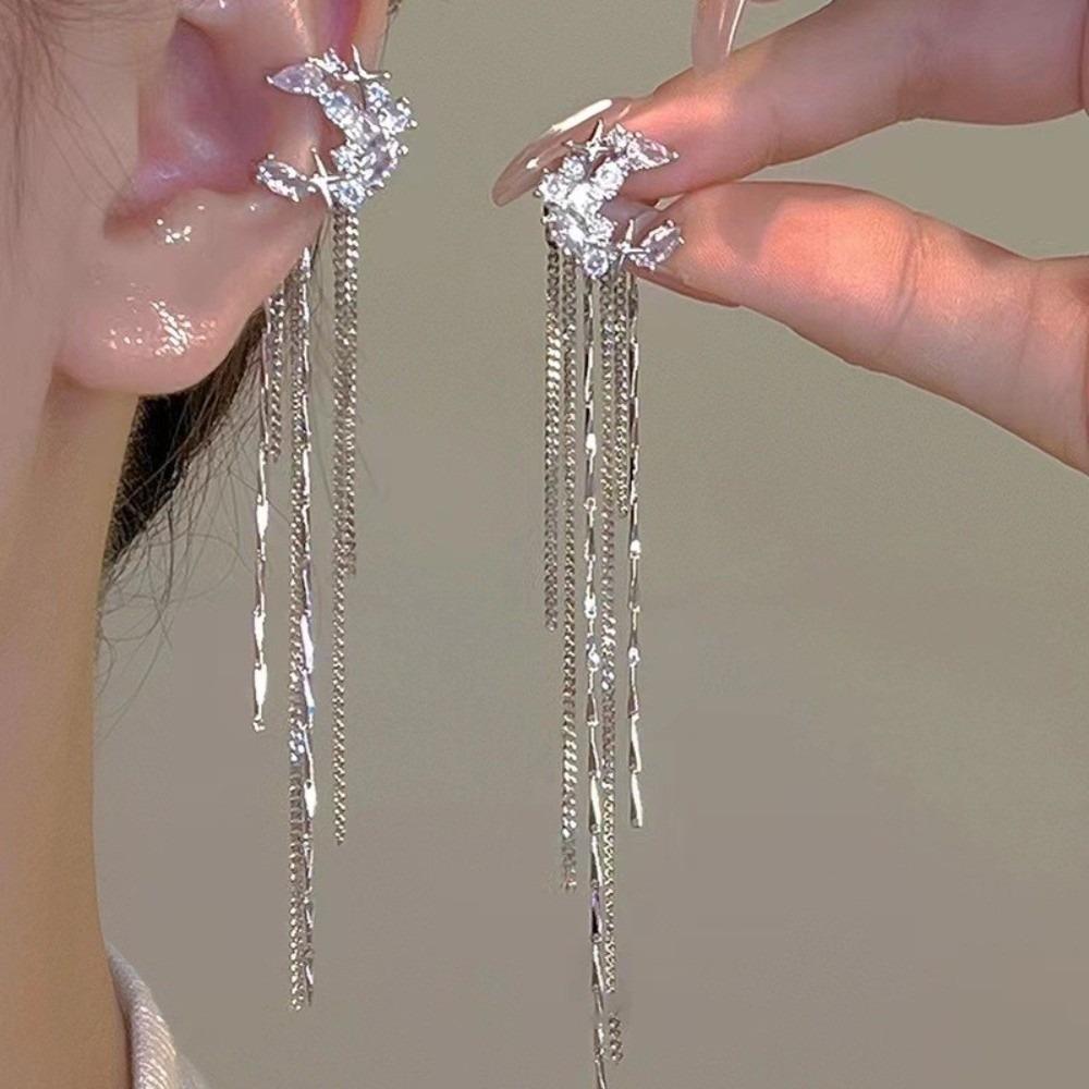 1 Pair Shiny Zircon No Piercing Earring Luxury Design Tassel Earring Ear Cuff  Female Accessories