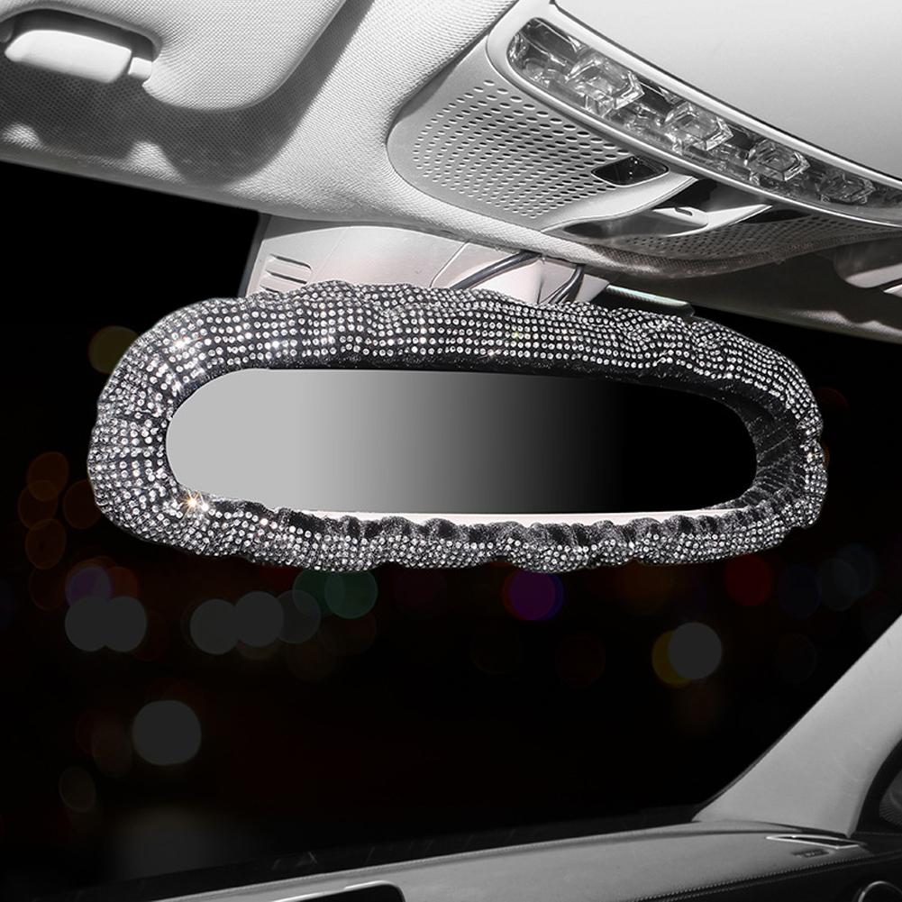 Bling Rhinestone Rear View Mirror Charming Car Rearview Mirror Cover With Crystal Diamonds Elastic Glitter Car Rear View